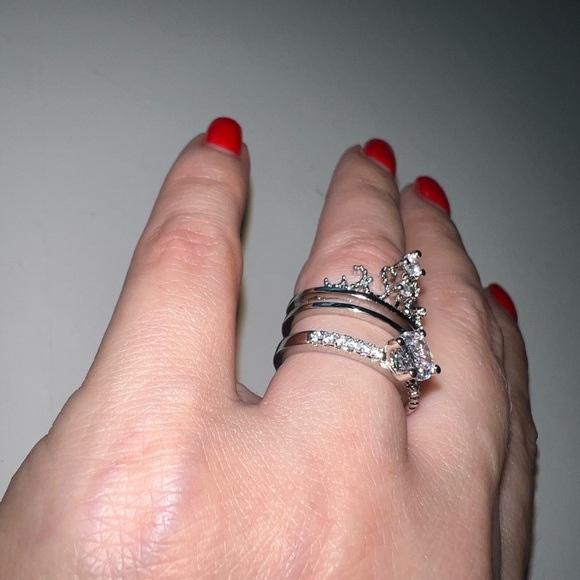 💍 Luxury 925 Sterling Silver Princess Rings Set 2 in 1 - Picture 12 of 12